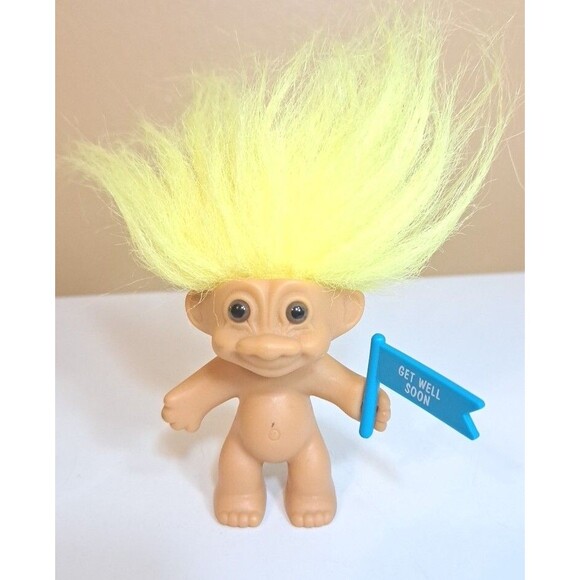 Vtg Russ Troll Doll Rainbow Hair “Get Well Soon” 1990s 5” – Rare Gift Toy - Picture 1 of 6
